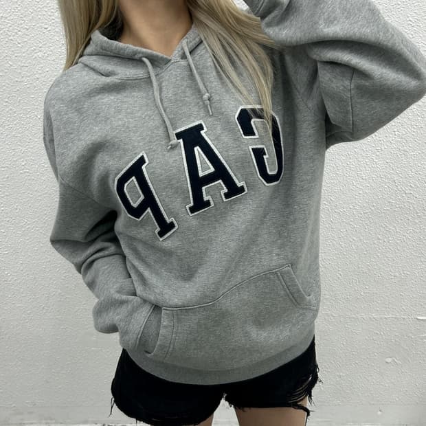 갭 센터로고 그레이 후드 L