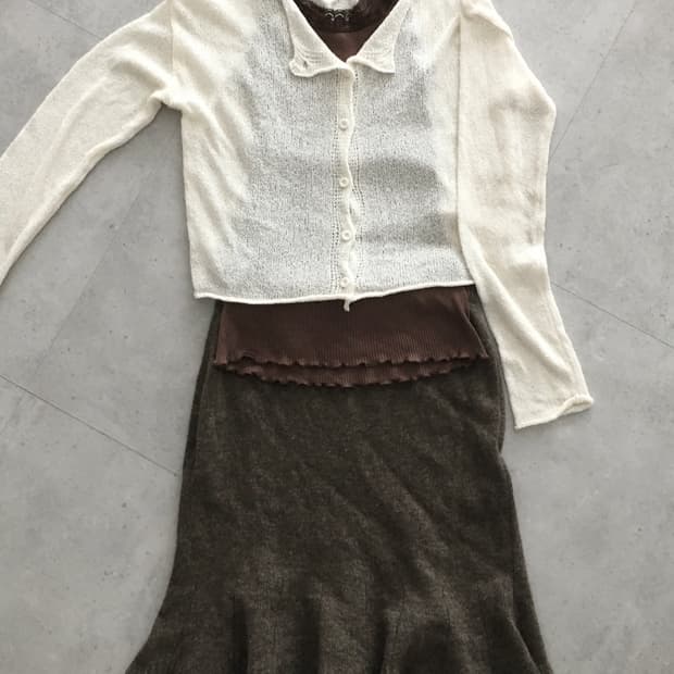 Brown Knit pleats skirt