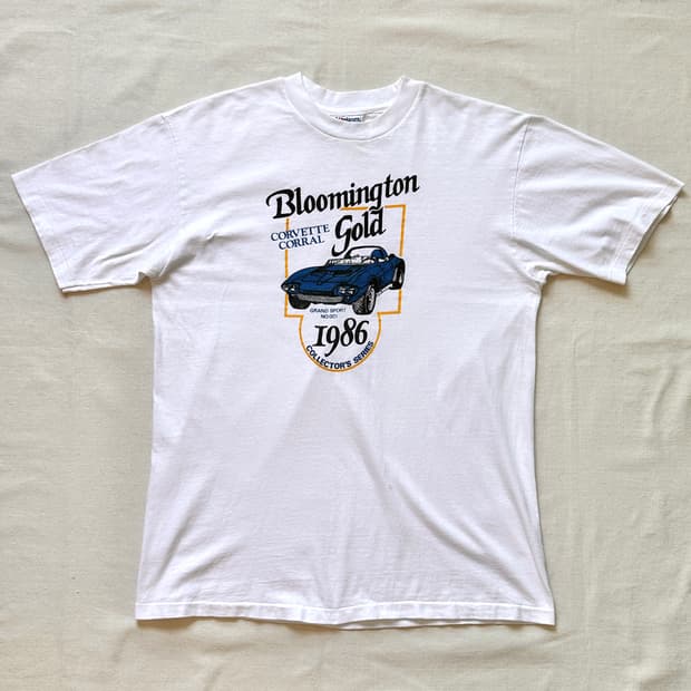 80s Hanes USA 블루밍턴 골드 콜벳 싱글스티치 티셔츠 L