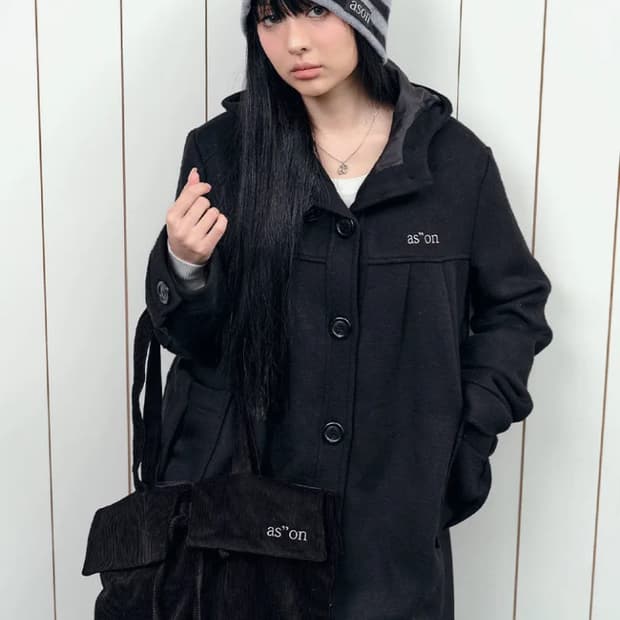 애즈온 ason allo hood long coat 후드 롱 코트 블랙