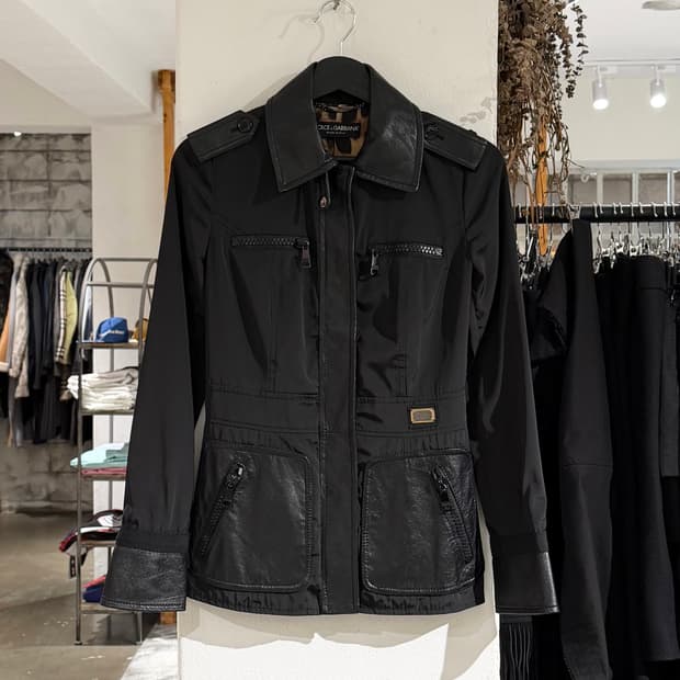 돌체앤가바나 블랙 포켓 램스킨 트리밍 자켓