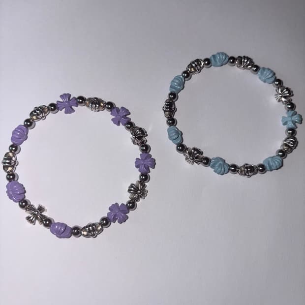 크로스 비즈 실버 팔찌 2종 (보라, 블루 color)