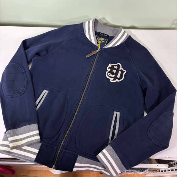 100 빈폴 네이비 엘보우패치 바시티자켓