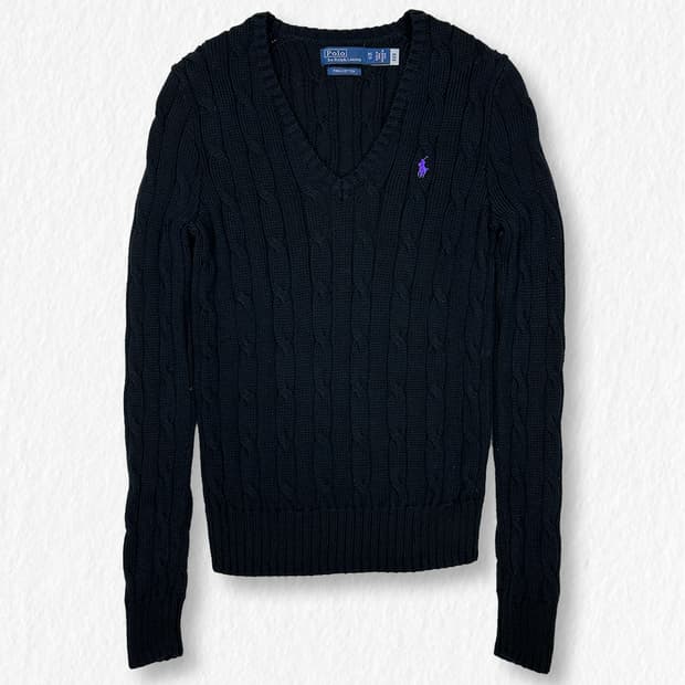 폴로 피마코튼 브이넥 케이블 니트