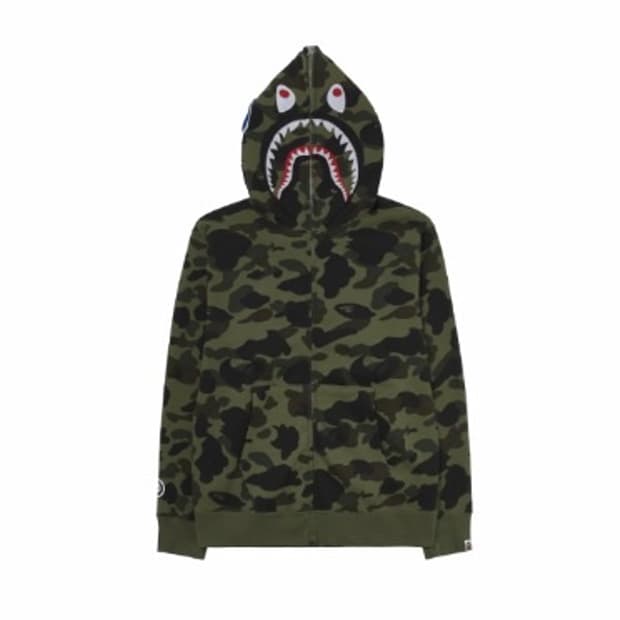 베이프 퍼스트 1st 카모 샤크 풀 집 후드 아미 그린