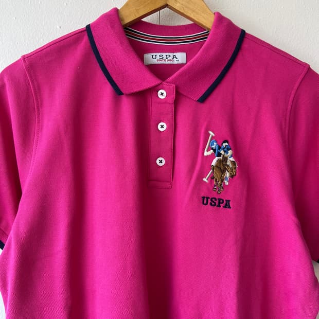 (새상품)USPA 여성핫핑크카라반팔티셔츠PK카라티셔츠