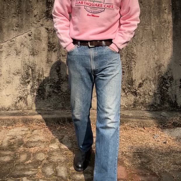 90s fruit of the loom 디스트레스드 핑크다잉 스웻셔츠