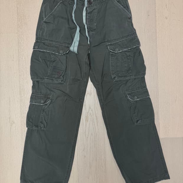 아베크롬비 빈티지 워싱 카키색 와이드 카고 팬츠