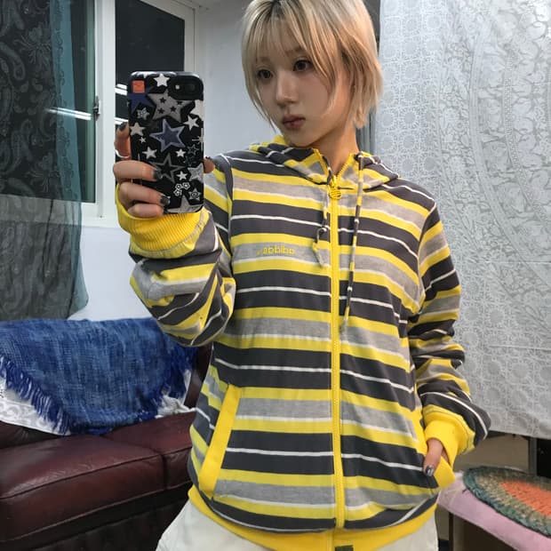 아디다스 리버시블 옐로우 후드집업 