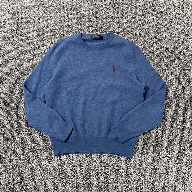 빈티지9. 폴로랄프로렌 메리노 울 100% 봄 라운드넥 니트 스웨터 블루