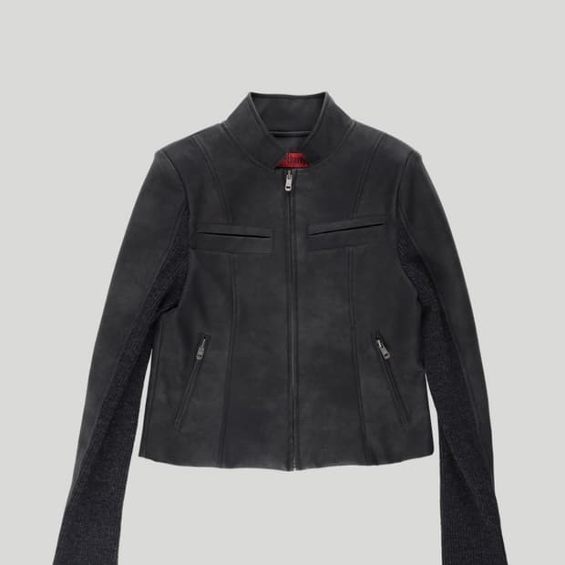 스틸레써디 RIBBED SLEEVE LEATHER JACKET