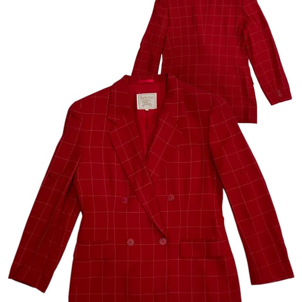 버버리 레드 체크 더블 브레스트 자켓 55