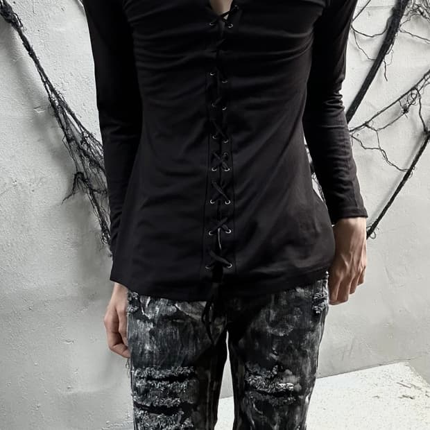 *rare design* JPN 펑크 레이스업 펑크 블랙 롱슬리브