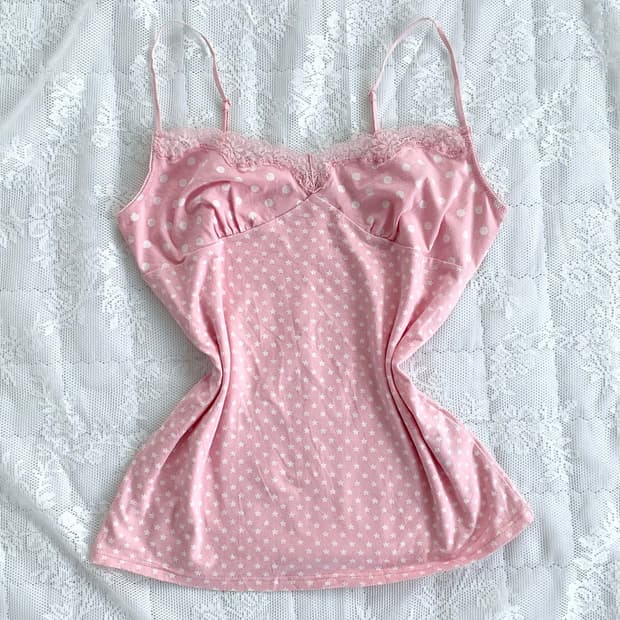 일본빈티지 ♥ 히메갸루 별 도트 레이스 나시
