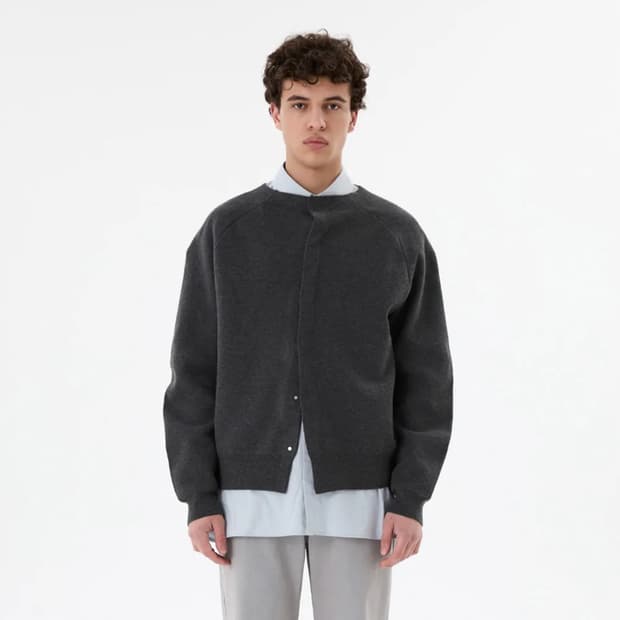 [L]아모멘토 라운디드 슬리브 가디건 차콜 그레이