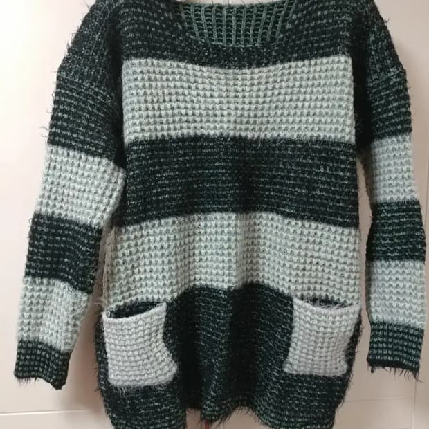 1+1 유니크 도톰한 줄무늬 니트 민트 그린 초록 크리스마스