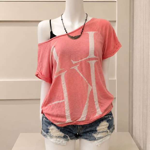 H&M Divided 갸루 핫핑크 Like 반팔티