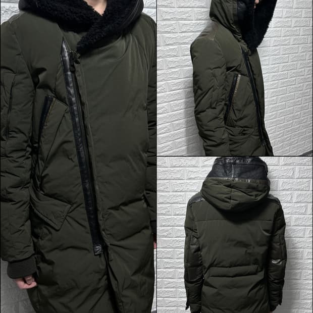 시스템 다운 필 레더 패치 코트 