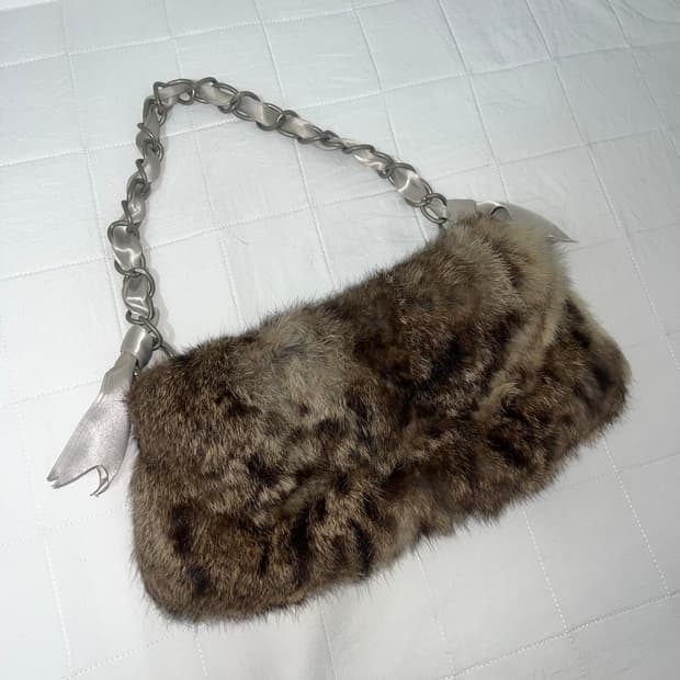 leopard real fur gya-ru hand bag