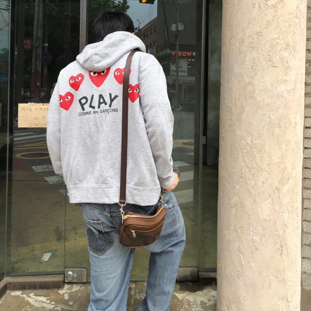 꼼데가르송 정품 백 하트로고 후드집업 라이트그레이