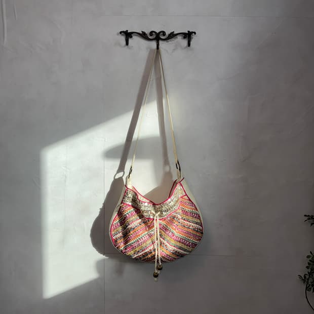 Pink ethnic beads designed cross bag