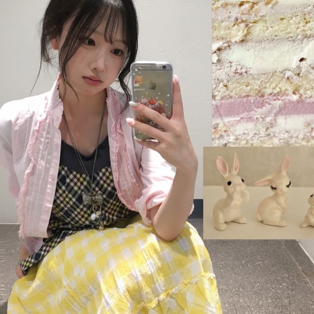 빈티지 캔디걸 핑크 옐로우 체크 코디세트