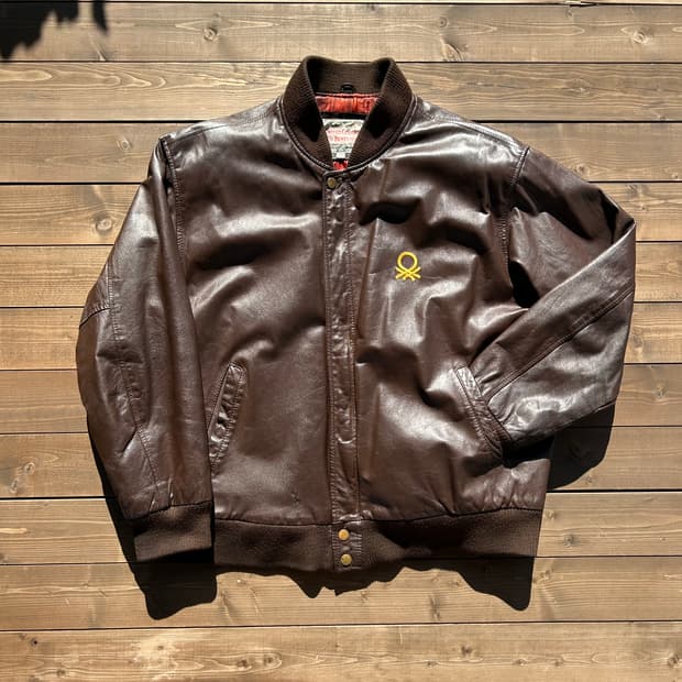 [2XL] 베네통 자수 포인트 소가죽 자켓