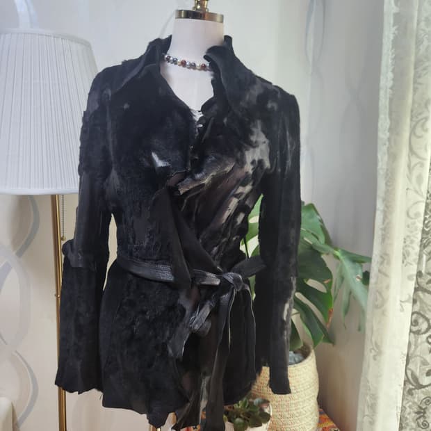 오브제 블랙 양피 퍼  자켓