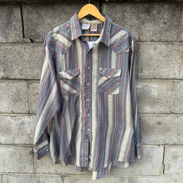 80s 웨스턴프론티어 빈티지 스트라이프 웨스턴 셔츠