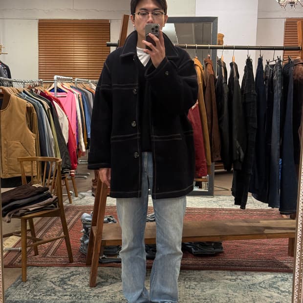 90s Contrast Stitch Wool Car Coat