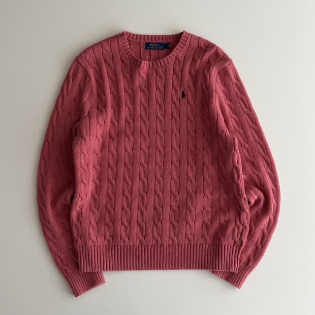 폴로 랄프로렌 케이블 핑크 꽈배기 라운드 니트 L