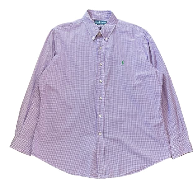 폴로 랄프로렌 파스텔퍼플 깅엄체크 긴팔 셔츠 XL