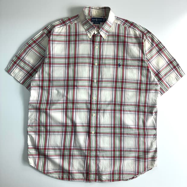 Polo  폴로 랄프로렌 자수 코튼 타탄 체크 반팔 셔츠 