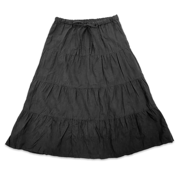 빈티지 블랙 스웨이드 리본 플리츠 미디 스커트