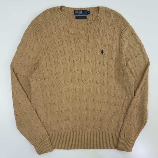 Polo  폴로 랄프로렌 자수 실크 베이지 꽈배기 니트