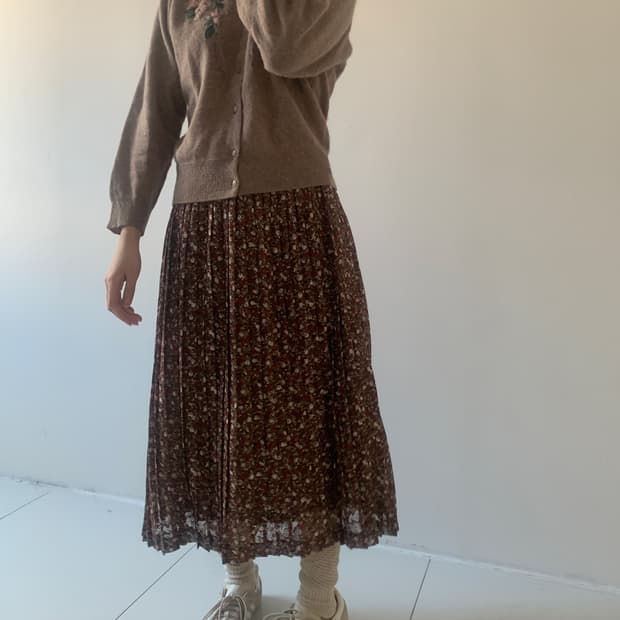 Flower pleats skirt(red)
