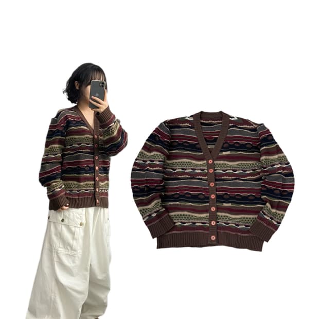 빈티지 쿠지맛 케이블 니트 가디건