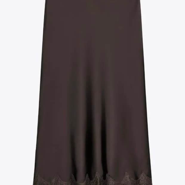 자라 레이스 새틴 미디 스커트 초콜릿 브라운