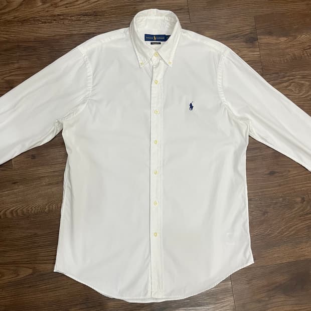 폴로 화이트 클래식핏 브러시드 포플린 셔츠