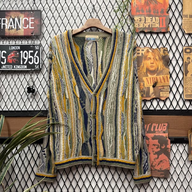 90s 올드컨트리 빈티지 케이블 니트 가디건 멀티컬러