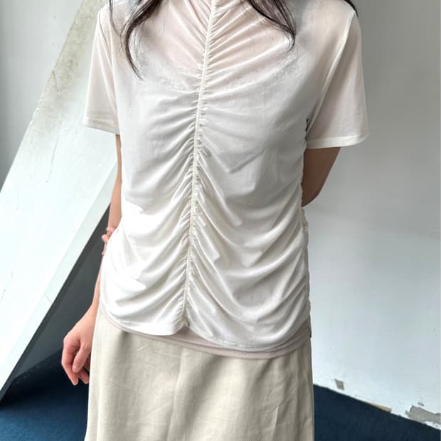 Shirred design sheer top