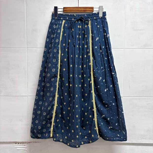 패턴 코튼 레이스 히피 모리걸 레이스 롱 스커트 JPN