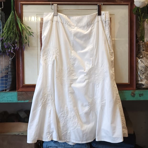 90s 빈티지 스커트 유럽  화이트 스커트 자수 스커트