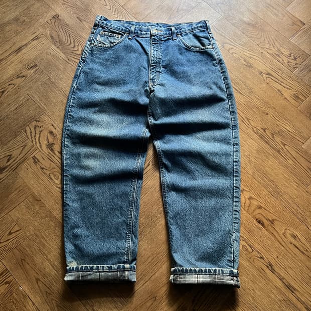 [34]칼하트 USA 체크 라이닝 워크 데님 팬츠