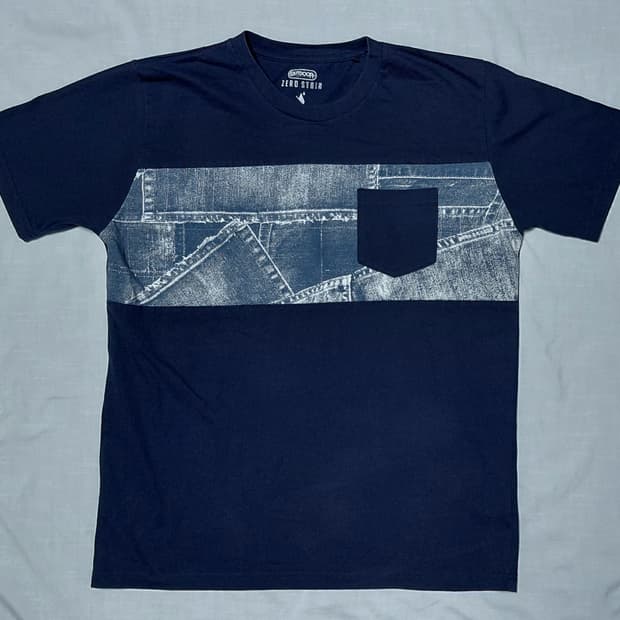 [L] 아웃도어 프로덕츠 제로스테인 데님 패치워크 포켓 티셔츠 (네이비)