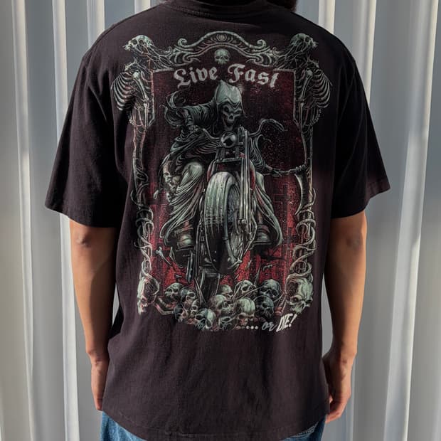 [L]USA 모터싸이클 스컬 프린팅 반팔 티셔츠