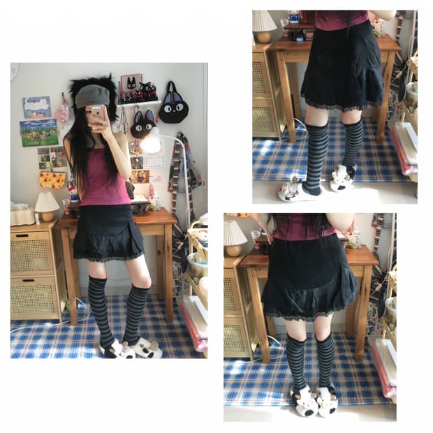 vintage lace trim mini skirt black