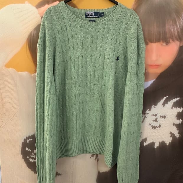 POLO 폴로 연그린 케이블니트