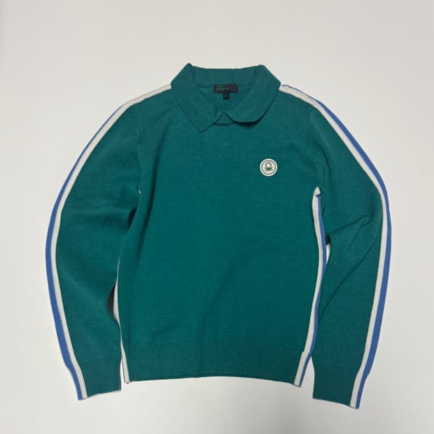 여성 베네통 깔끔한 풀오버 카라 니트 S 에메랄드 그린