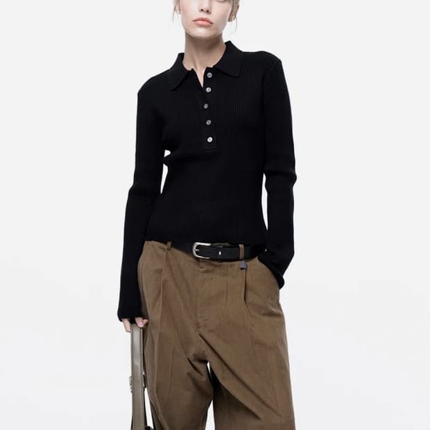 챈세스노이 soft slim button collar knit 